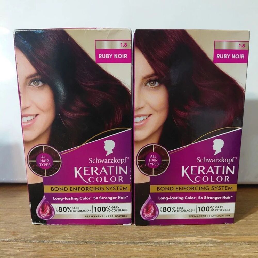 Lot of 2 Schwarzkopf Keratin Color Permanent Hair Dye 1.8 Ruby Noir